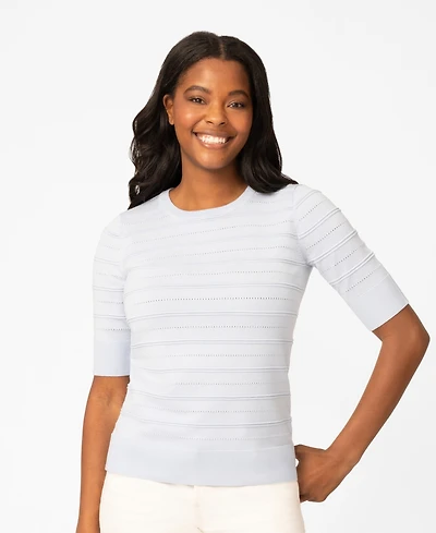 Melissa Paige Petite Ottoman Stitch Elbow-Sleeve Crewneck Sweater