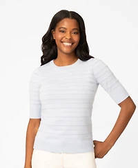 Melissa Paige Petite Ottoman Stitch Elbow-Sleeve Crewneck Sweater