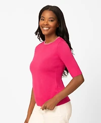 Melissa Paige Petite Whip Stitch Elbow-Sleeve Crewneck Sweater