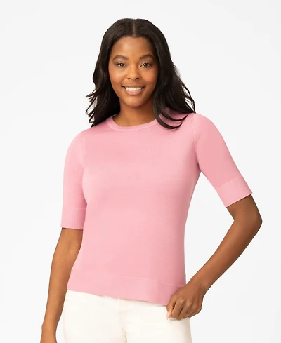 Melissa Paige Women's Crew-Neck Elbow-Sleeve Fine-Gauge Sweater