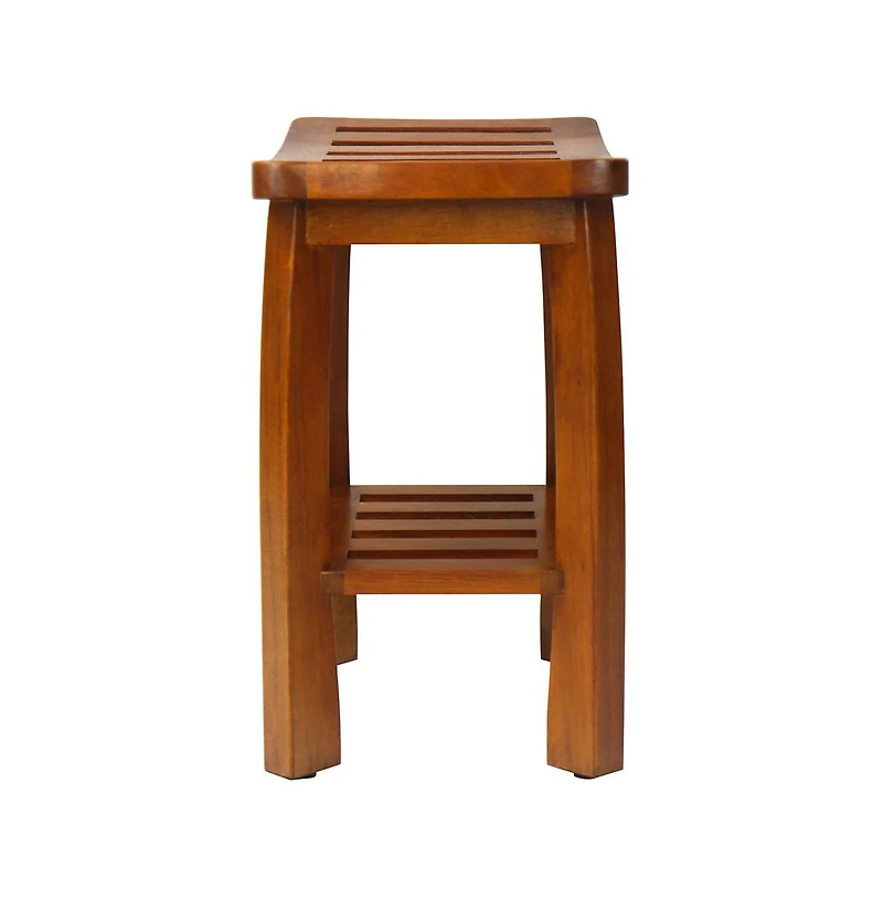 Oceanstar Solid Wood Spa Shower Bench with Storage Shelf, Teak Color Finish