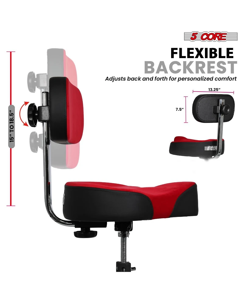 5 Core Drum Throne w Backrest 4" Padded Adjustable 26.5" Drummer Stool w Velvet Top 441Lb Capacity