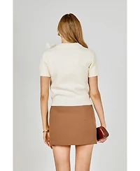 English Factory Women's Bow Accent Puff Sleeve Knit Top