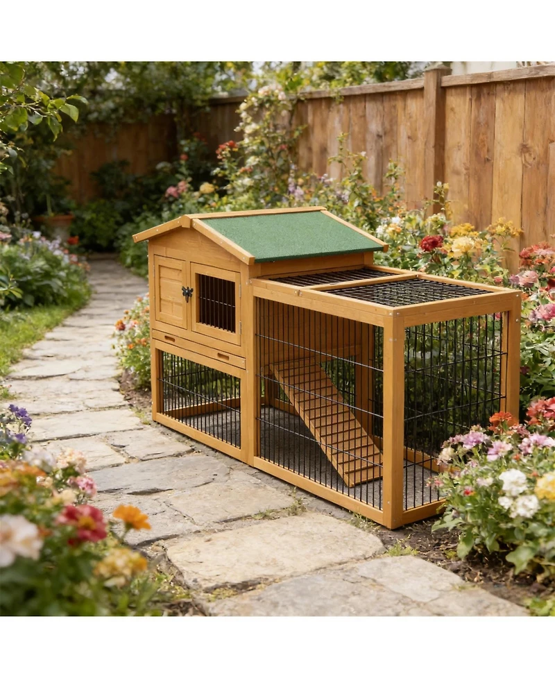 Aostirmotor Secure Outdoor Cat Hutch - Ventilated Wooden Shelter with Wheels