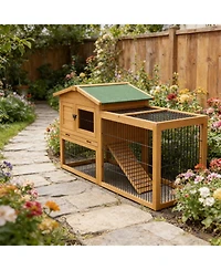 Aostirmotor Secure Outdoor Cat Hutch - Ventilated Wooden Shelter with Wheels