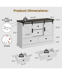 gaomon Farmhouse 4-Drawer Dresser, 45" Wooden Chest with Barn Doors, Rustic Storage Organizer Bedroom Dresser