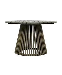 Flynama Outdoor Acacia Wood 4 Chair Set with Round Table, Grey & Cream