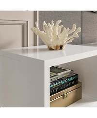 Tv stand with two doors and one drawer, media console with six fixed shelves, entertainment center in white wood