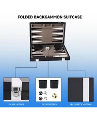Gse Games & Sports Expert Premium Leather Backgammon Board Game Set, Set with Case -Black&Blue