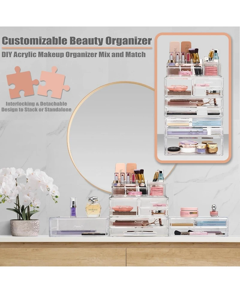 Sorbus 3 Piece Extra Large Stackable Cosmetic Organizers and Storage Set - Great Vanity, Dresser & Bathroom Organizer