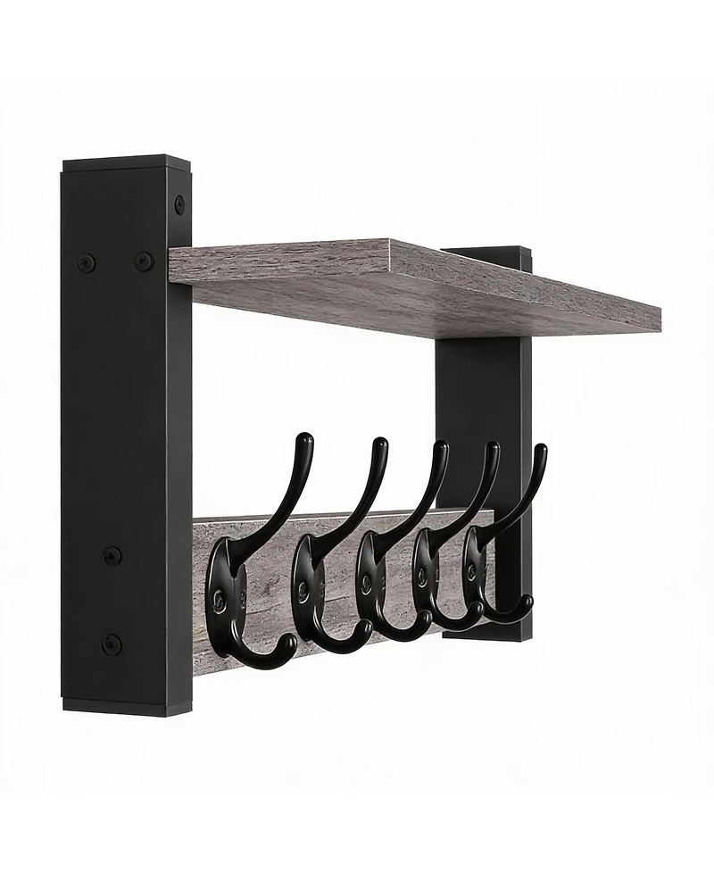 Yigii Grey 24" Wall Coat Rack with Shelf - Modern Design for Entryway, Hallway, Bathroom