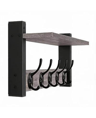 Yigii Grey 24" Wall Coat Rack with Shelf - Modern Design for Entryway, Hallway, Bathroom