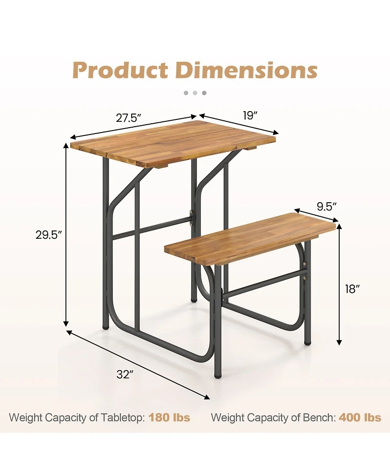 Slickblue Acacia Wood Patio Picnic Table with Attached Bench Seat