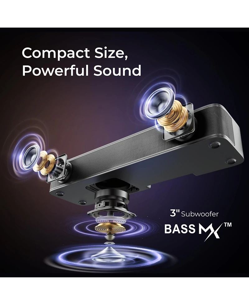 Ultimea 2.1ch Compact Sound Bar for Tv, 3-Inch Built-in Subwoofer, App Control, 120W Peak Power, Bluetooth 5.4 Tv Sound Bar, Poseidon M20