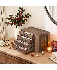 Yigii Wooden Jewelry Box with 4 Drawers for Rings, Earrings, Brooches, Necklaces