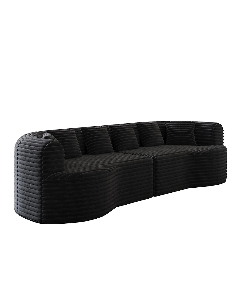 Clihome 106.3" Luxury Corduroy Sofa 4-Seater with 6 Cushions, Curved Sectional Sofa
