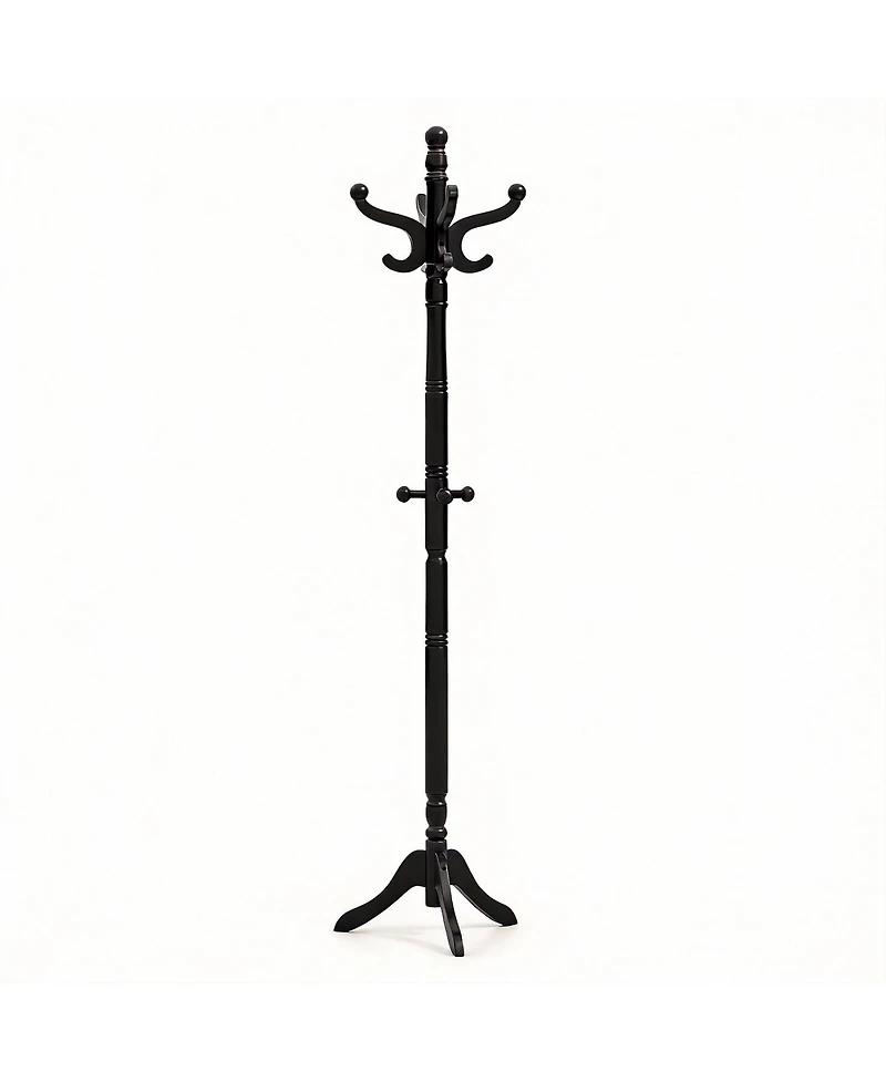 Yigii Adjustable Height Coat Rack with 11 Hooks, Solid Rubber Wood