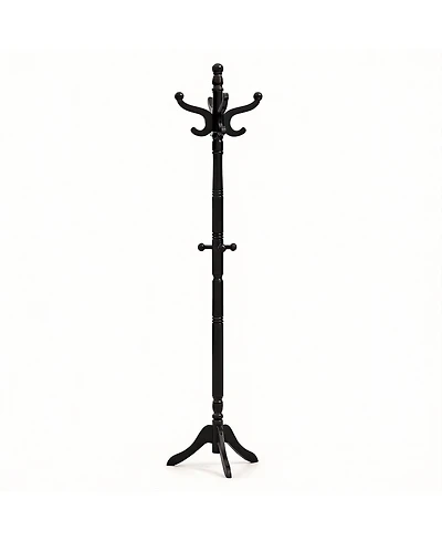 Yigii Adjustable Height Coat Rack with 11 Hooks, Solid Rubber Wood
