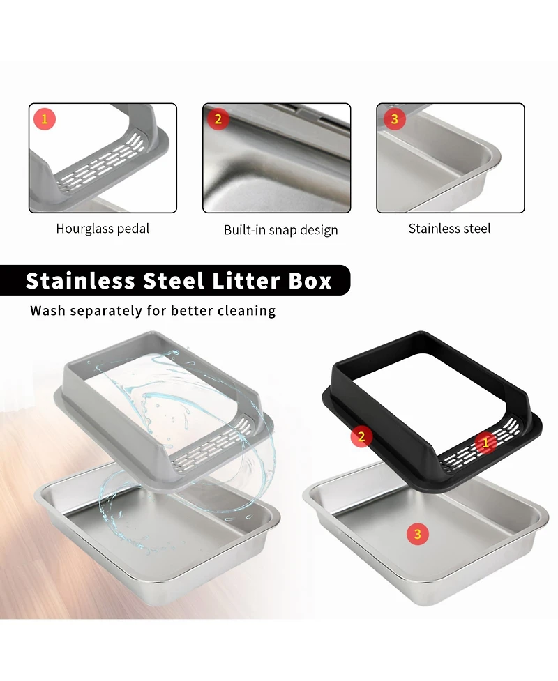Aostirmotor Stainless Steel Cat Litter Box Black, Large Anti-Rust & Odor Control