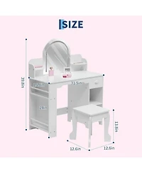 Gaomon 2-in-1 Kids Vanity Set, Lighted Mirror Table with Stool & Storage Bookshelf