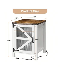 gaomon Farmhouse Barn Door Nightstand with Charging Station, Rustic End Table Sofa Side Storage for Bedroom