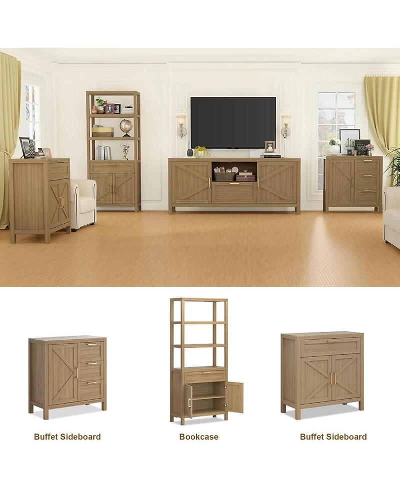 gaomon Farmhouse Tv Stand for TVs Up to 65 Inch, Entertainment Center with Door, Media Console Cabinet, Wood