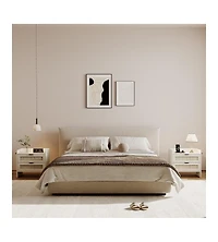 gaomon 1PC White Rattan Nightstand, 2-Drawer Bedside Table with Type-c Charging Station