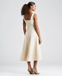 Natori Women's Spiral Embroidered Square Neck Maxi Dress