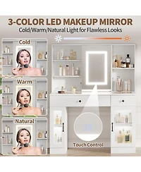 Gaomon 3-Color Led Vanity Desk, Makeup Dressing Table with Space-Saving Sliding Mirror