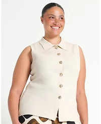 Estelle women's plus Leya Collared Sleeveless Button-Front Fitted Knit Top