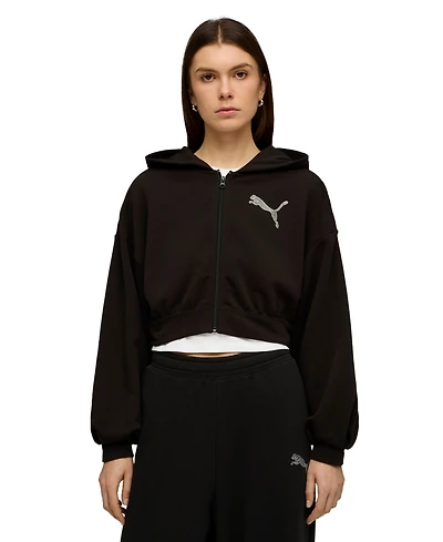Puma Women's Essentials Graphic Bedazzled Full-Zip Hoodie