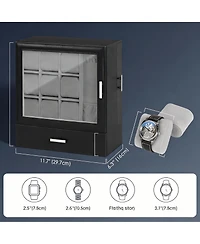 Yigii 9-Slot Vertical Watch Case for Men with Necklace Display and 3-Tier Drawer