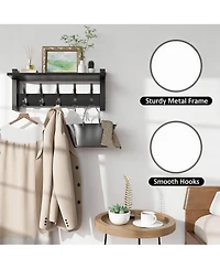 Yigii Wooden Coat Rack with Shelf, 5 Hooks, 55lbs Capacity, Space-Saving, Diy