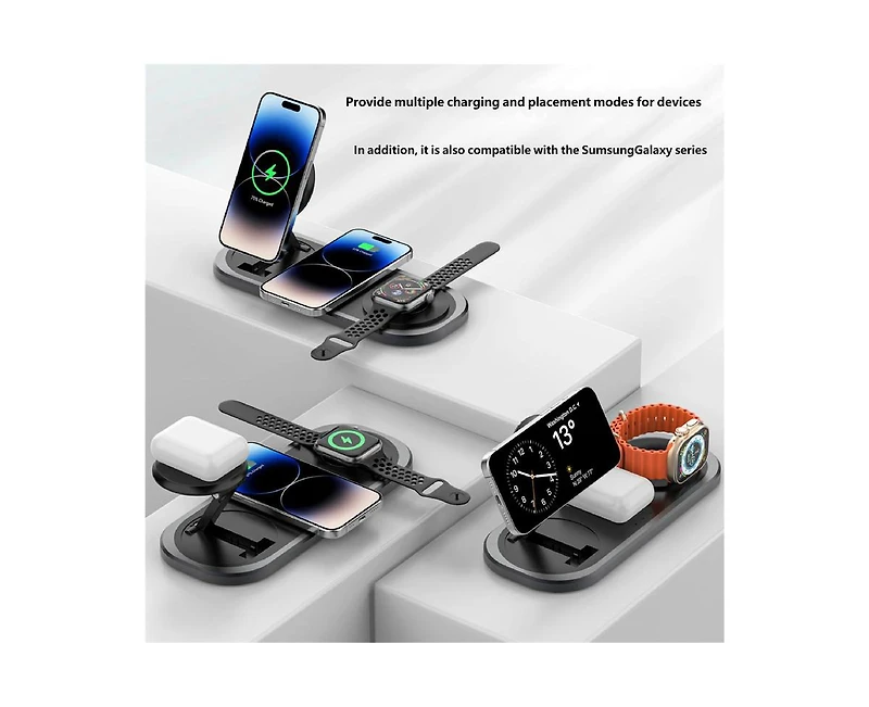 Risokeys Foldable Wireless Charger with Charging Port - Magnetic 3-in-1 Charging Station