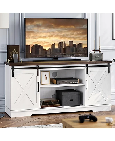 gaomon Farmhouse Tv Stand, Entertainment Center for 65 Inch Media Console Table, Barn Door Stand with Storage
