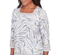 Alfred Dunner Petite Square Neck Animal Print Border Top
