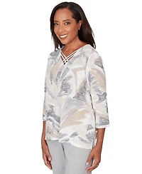Alfred Dunner Petite Leaf Print Crossover V-Neck Top