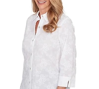 Alfred Dunner Petite Flower Embroidered Button-Down Top