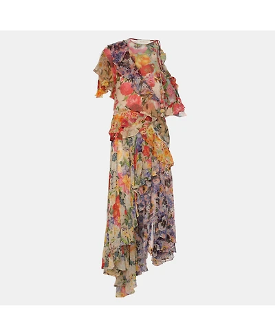 Pre-Owned Zimmermann Women's Multicolor Floral Print Chiffon Wonderland Flounce Midi Dress