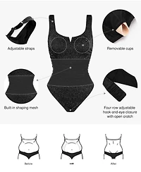 Popilush Women's Shapewear Ruched Metallic Knit Square Neck Slimming Bodysuit