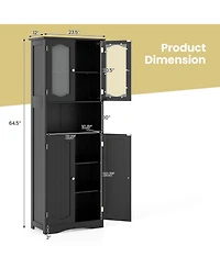 sumyeg 64.5 Inch Tall Bathroom Storage Cabinet with Frosted Glass Doors and Shelves