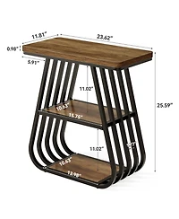 Tribesigns End Table for Living Room Set of 2, 3-Tier Side Table for Small Spaces, Industrial Narrow Side Table with Storage Shelf