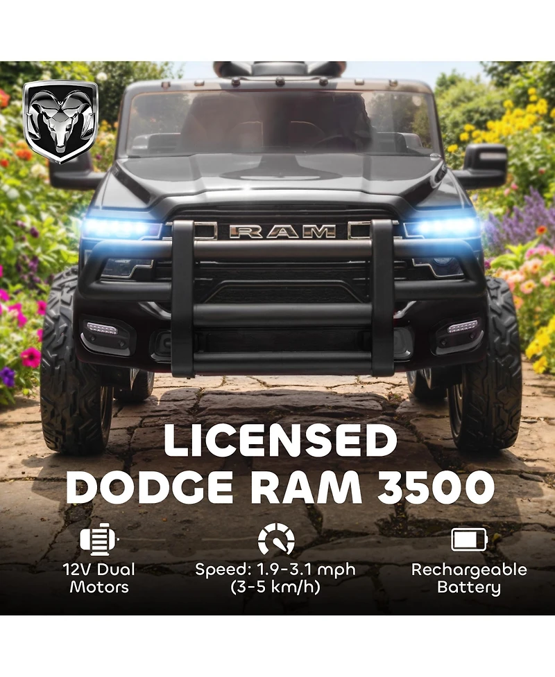 Qaba 12V Licensed Dodge Ram 3500 Kids Ride on Car with Dual Motors