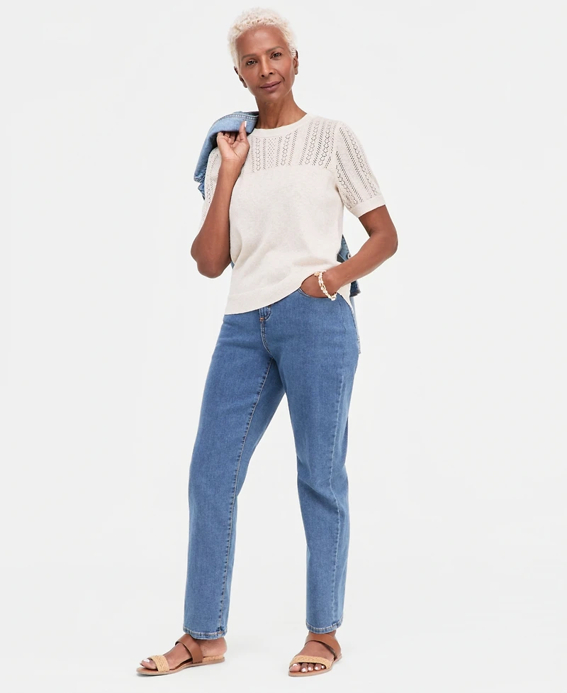 Style & Co Women's Short-Sleeve Pointelle Lurex Sweater, Macy's Exclusive