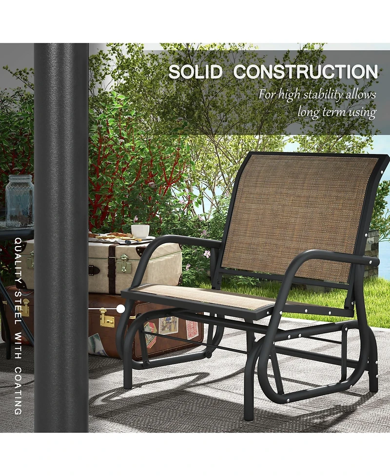 Flynama Light Mixed Brown Outsunny Porch Glider Set of 2 Metal Frame Mesh Fabric Curved Armrests for Garden Poolside Backyard Balcony