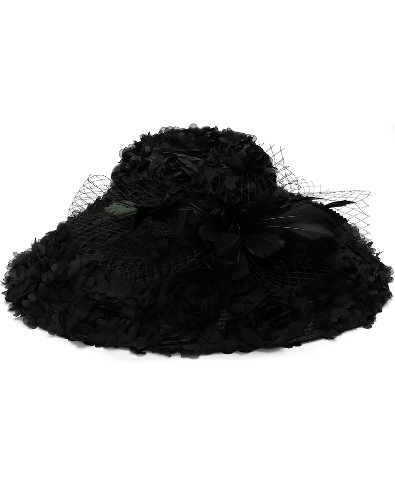August Hats Rosette Overlay Wide Brim Hat