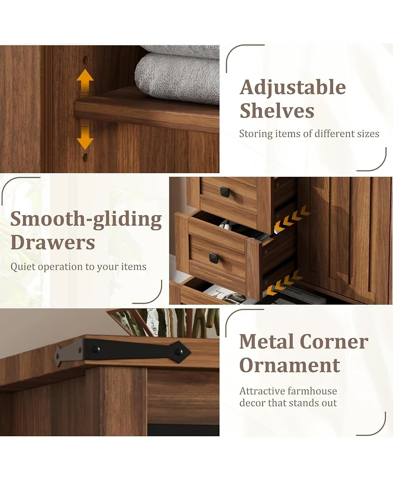 gaomon Farmhouse 5 Drawer Dresser for Bedroom, Wood Chest of with Sliding Barn Door, Adjustable Shelf