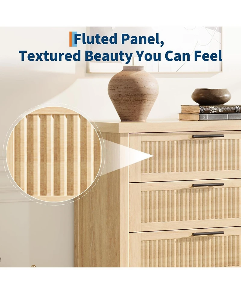 gaomon Fluted Drawers Dresser for Bedroom Tall Chest of Dressers Closet with Metal Handle, Clothes Storage Cabinet