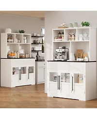 gaomon 60" Kitchen Pantry Cabinet, Tall Pantry Storage Cabinet with Microwave Stand