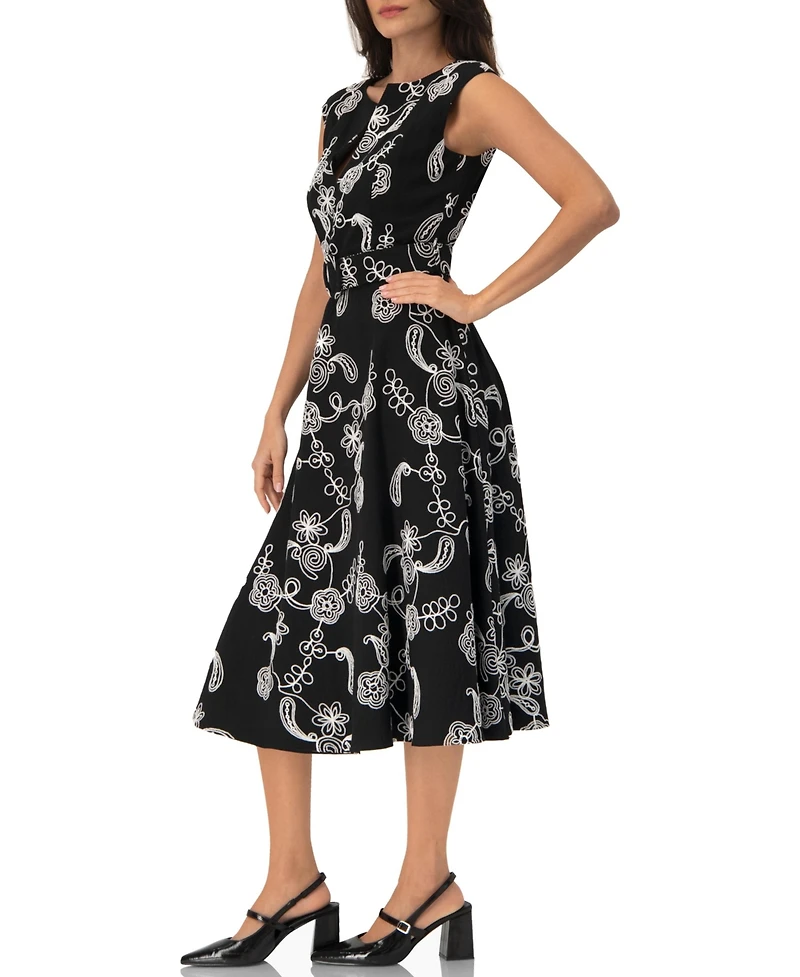 Ivonne Women's Embroidered Belted Midi Dress
